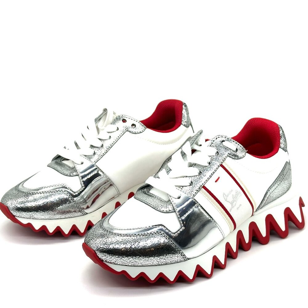 Christian Louboutin NASTROSHARK DONNA Metallic Leather Nylon Sneakers Shoes - Picture 13 of 16